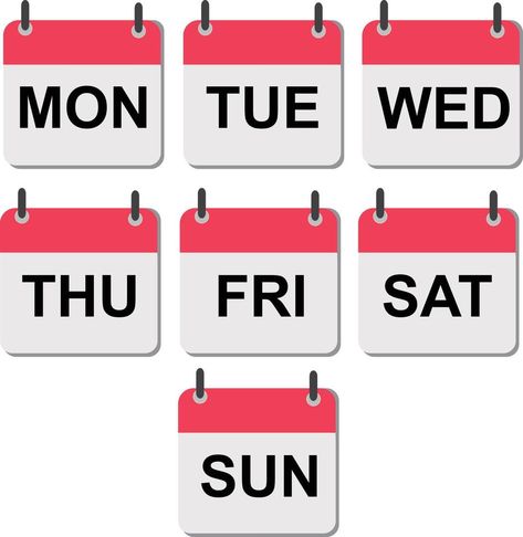 Calendar icons with days of the week. Monday, tuesday, wednesday, thursday, friday, saturday, sunday. Date days to-do list. Days Of The Week Social Media Posts, Weekday Calendar, Days Of The Week Calendar, Sunday Song, Korean Vocab, Sunday To Saturday, Monday Tuesday Wednesday Thursday Friday, Week Calendar, Day Calendar