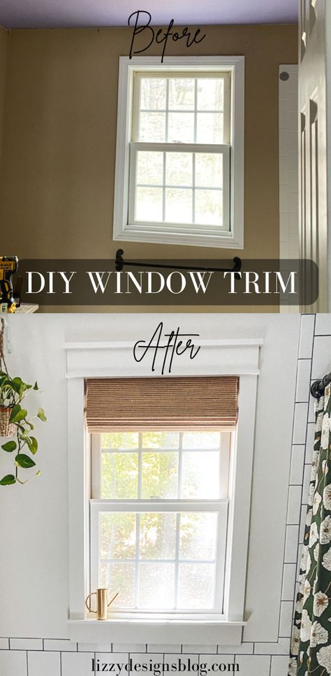 Before and after window trim How To Case Existing Windows, Picture Frame Window Trim, Adding Window Trim, Window Trim Ideas Interior, Trim Update, Window Trim Styles, Diy Window Frame, Window Makeover, Craftsman Style Windows