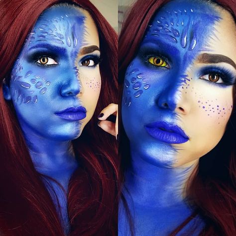 Mystique Xmen Costume, Mystique Makeup, Mystique Cosplay, Mystique Xmen, Mystique Costume, Mystique Marvel, Blue Face Paint, Thing Marvel, Xmen Cosplay