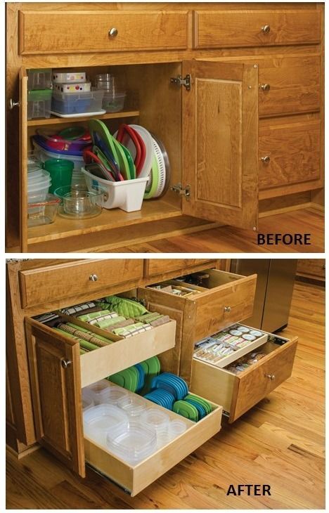 Convenient and Space-Saving Cabinet Organizing Ideas | Remodelaholic | Bloglovin’ Organize Food Storage Containers, Organize Food Storage, Tupperware Organizing, Cabinet Organizers, Diy Kitchen Storage, Kitchen Cabinet Organization, Food Storage Containers Organization, Kitchen Cabinet Storage, Kitchen Drawers