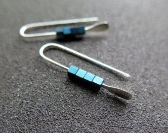 Silver Threader Earrings, Green Jewelry, Handmade Wire Jewelry, Wire Wrapped Earrings, Work Jewelry, Silver Jewelry Handmade, Geometric Jewelry, Blue Jewelry, Threader Earrings