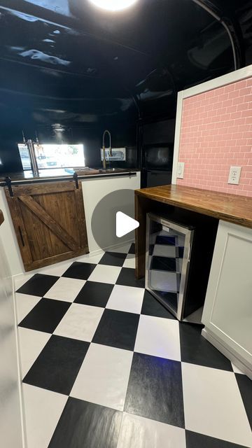 Storm Trailers ⚡️ Mobile Bars on Instagram: "The pink backsplash, the black + white diamond floors, the barn door keg access, the taps, the gold accents. 😮‍💨 Tooooo good! Loving this bold look!   #horsetrailer #mobilebar #taptrailer #mobilebartending" Pink Backsplash, Mobile Bar Trailer, Mobile Bars, Keg Tap, Horse Trailer, Mobile Bar, The Barn, The Gold, Business Ideas