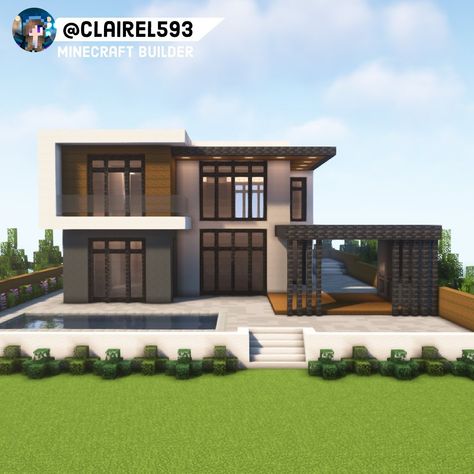 Minecraft Modern Houses Blueprints, Modern House Exterior Minecraft, Minecraft Modern Home Tutorial, Mc Modern House, Minecraft Big Modern House, Minecraft Modern Pool, Modern Base Minecraft, How To Build A Modern House In Minecraft, Modern House Ideas Minecraft