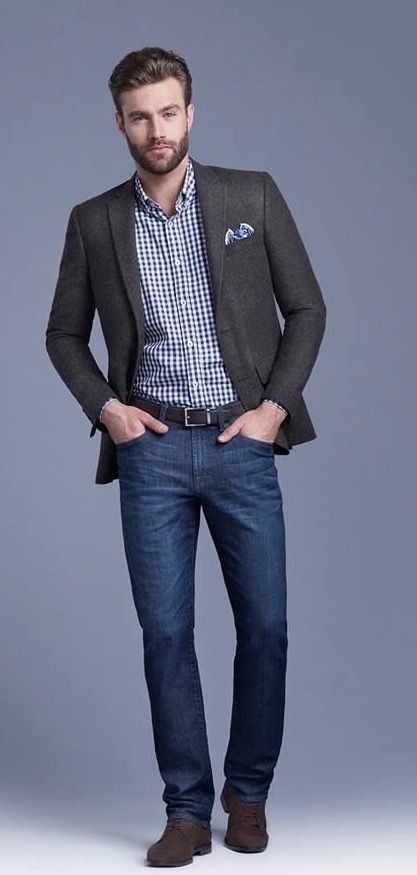 Blazer Gris Outfit Hombre, Sports Coat And Jeans, Suit Jacket With Jeans, Blue Blazer Outfit Men, Buisness Outfits, Gentleman Outfit, High Fashion Men, White Jeans Men, Blazer Outfits Men