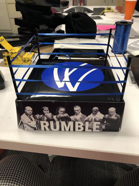 Homemade boxing ring centerpiece casino host battle Diy Boxing Ring Prop, Wrestlemania Party, Boxing Party, Boxing Rings, Sport Theme, Boxing Ring, Cupcake Stand, Egg Decorating, Sports Theme