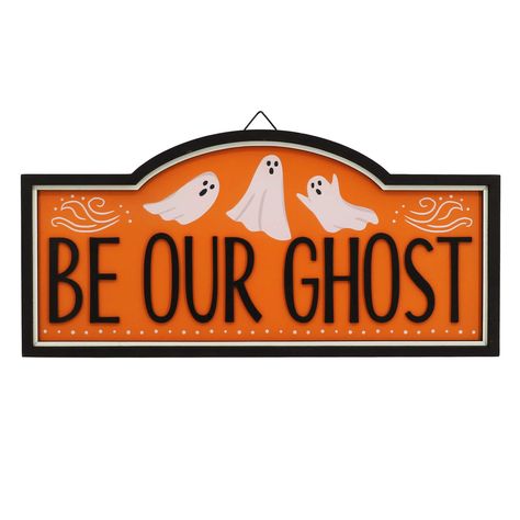 "Purchase the Be Our Ghost Wall Sign by Ashland® at Michaels. This classic Halloween spin on \"Be our guest\" will add a festive charm to your holiday décor. Welcome all ghouls, ghosts and goblins with this \"Be our ghost\" wall sign by Ashland. This classic Halloween spin on \"Be our guest\" will add a festive charm to your holiday décor. Details: Orange and black 15.75\" x 0.63\" x 7.5\" (40cm x 1.6cm x 19cm) MDF, plywood and iron For indoor use | Be Our Ghost Wall Sign by Ashland® | 15.75\" x 7.5\" | Michaels®" Skeleton Shenanigans, Hocus Pocus Halloween Decor, Black Wall Decor, Mdf Plywood, Be Our Guest, Classic Halloween, Scrap Ideas, Mirror Sign, Halloween Signs