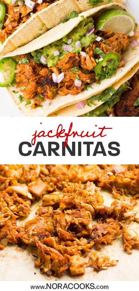 Jackfruit Taco Meat, Jack Fruit Tacos Vegan, Crockpot Jackfruit Pulled Pork, Jackfruit Carnitas Recipe, Jackfruit Recipes Taco, Easy Jackfruit Recipes, Jack Fruit Recipes Vegan, Fresh Jackfruit Recipes, Jackfruit Marinade