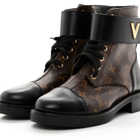 Worn A Few Times. In Good Condition. Come With Box, Bag And Original Receipt From Lv Store. More Photos To Be Posted, As Well. Size Is A 39.5 (Medium Width). Authentic Louis Vuitton Wonderland Twist Monogram Combat Boots. These Stylish Boots Are Crafted Of Black Calfskin Leather And Feature Monogram Coated Canvas On The Sides, Black Laces With Gold Eyelets, And A Black Leather Strap Across The Top With A Gold Lv Twist Lock. Very Good Condition With Minor Wear To Soles, Insoles And Minor Scuffs And Creasing To Leather. Condition. Very Comfy Boots Ranger Boots, Lv Store, Lv Twist, Ranger Boot, Comfy Boots, Comfy Boot, Stylish Boots, Louis Vuitton Shoes, Box Bag