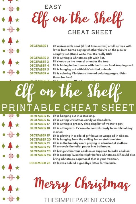 Start your own Elf on the Shelf traditon with this easy idea calendar cheat sheet. These ideas for kids work well for all ages and require very little planning! Get your FREE printable now and get started with this fun Christmas tradition! It's never too late for your Elf to arrive at your house! #christmas #elfontheshelf #elfontheshelfideas #elfontheshelfhacks #elfontheshelfprintable #elfontheshelffunny Editable Elf On The Shelf Notes, Day 1 Elf On The Shelf Ideas, Easy Elf On The Shelf, Elf Shelf, Calendar Advent, Easy Elf, Advent Christmas, 2024 Ideas, Christmas Preparation