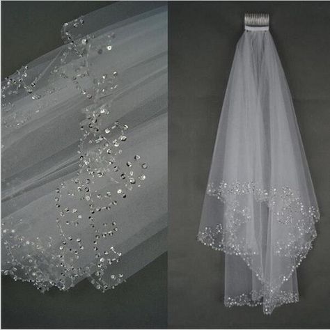 Elbow Veil, Beaded Edge Veil, Beaded Wedding Veils, Ivory Bridal Veil, Wedding Veils Short, Layered Veil, Short Veil, Wedding Bridal Veils, Tulle Veils