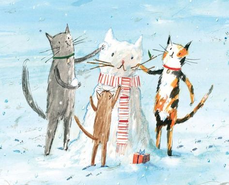 http://theartroomplant.blogspot.com/ Laura Hughes, Merry Catmas, Christmas Card Illustration, Charity Christmas Cards, Story Books Illustrations, Winter Cat, Whimsical Paintings, Picture Books Illustration, Animal Silhouette