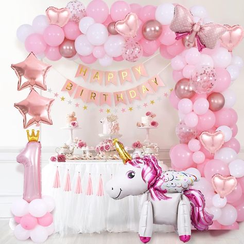 Pink Balloon Arch, Star Bunting, First Birthday Balloons, 1st Birthday Balloons, Balloon Arch Kit, Balloon Tassel, 1st Birthday Party Decorations, First Birthday Party Decorations, Gold Confetti Balloons