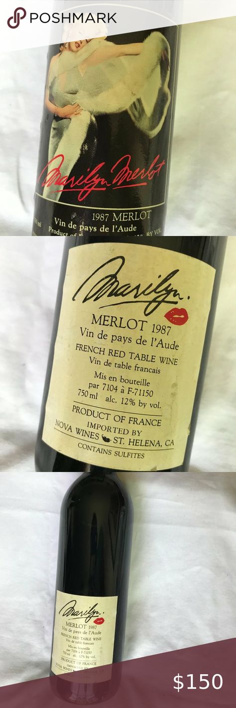 Marilyn Merlot 1987 wine San Francisco Bay, San Francisco Bay Area, Merlot, Marilyn Monroe, Bay Area, Rosé Wine Bottle, Red Wine, Cork, Wine Bottle