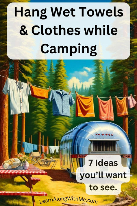 A list of 7 options for you to hang wet towels and clothes outside your RV to help reduce moisture inside your RV and prevent your clothes and towels from getting moldy. Clothesline Diy, Travel Clothesline, Rv Windows, Small Space Storage Solutions, Rv Organization, Drying Racks, Rv Storage, Outdoor Clothes, Rv Hacks