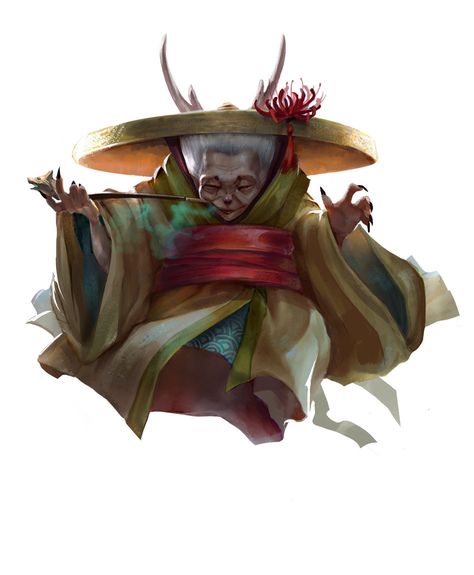 Japanese Witch, Campaign Board, Npc Ideas, Witch Characters, Dnd Dragons, Japanese Folklore, Dnd Monsters, Characters Design, Japanese Characters