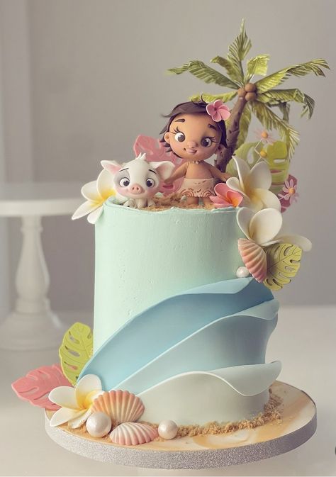 Moana Cake Design, Baby Moana Cake, Moana Birthday Party Cake, Moana Birthday Decorations, Moana Birthday Cake, Moana Birthday Party Theme, Moana Theme Birthday, Disney Hawaii, Festa Moana Baby