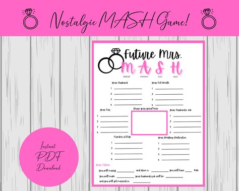 Future Mrs Mash game, great for any retro bachelorette, bridal party or anyone who loves Y2K Nostalgia! Instant PDF dowload! by alltogetheragain on Etsy Bachelorette Mash Game, Mash Game, Retro Bachelorette, Y2k Nostalgia, Fun Party Games, Standard Paper Size, Future Mrs, Just A Game, Get The Party Started