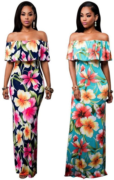 Fashion and Style : Dream of Wearing Elegant Hawaiian Dresses?  Every woman should have one in her wardrobe. Off Shoulder Long Dress, Off Shoulder Dresses, Hawaiian Dress, Dinner Outfits, Maxi Dress Evening, Themed Outfits, Party Dresses For Women, Club Dresses, Long Maxi Dress