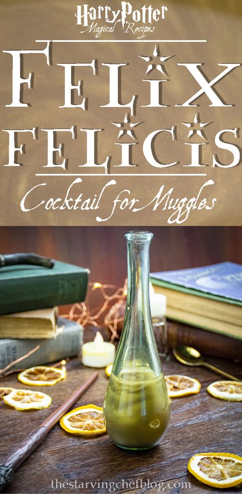 Harry Potter Magical Recipes | Liquid luck - also known as Felix Felicis - is made into a Muggle-safe cocktail #harrypotter #harrypotterrecipes #harrypotterparty #cocktails #alcohol Liquid Luck Recipe, Liquid Luck Cocktail, Felix Felicis Cocktail, Harry Potter Inspired Cocktails, Harry Potter Shots, Felix Felicis Recipe, Harry Potter Drinks For Kids, Harry Potter Alcoholic Drinks, Harry Potter Drinks Alcohol