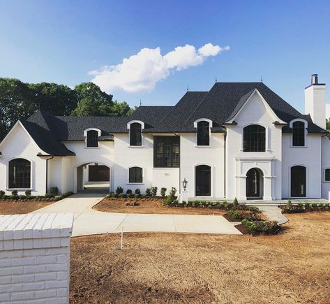 White Painted Brick Exterior, Painted Brick Exteriors, Dream House Aesthetic, French Country House Plans, French Doors Patio, Casa Exterior, Craftsman Style House Plans, Exterior Remodel, White Brick