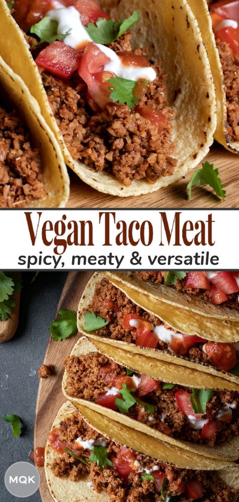 Vegan Taco Bar Ideas, Soy Curl Tacos, Soy Meat Recipes, Vegan Taco Meat, Soy Curls Recipes, Vegan Tacos Recipes, Soy Meat, Vegan Tacos Meat, Plant Recipes