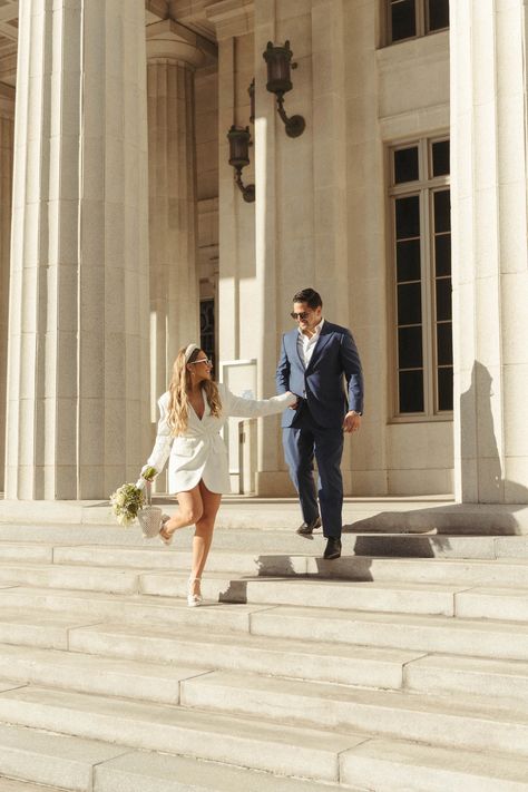 Stephanie & Nicholas' Intimate Elopement at Miami Beach Courthouse Courthouse Wedding Miami, Miami Beach Courthouse Wedding, Elopement Courthouse, Courthouse Elopement Pictures, City Hall Marriage, Courthouse Marriage, City Hall Wedding Photos, Courthouse Wedding Photos, Elopement Styling