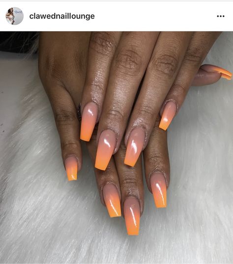 Ombre Nails Black Women, Summer Acrylic Nails Ombre, Black Ombre Acrylic Nails, Ombre Nails Fall Colors, Ombre Nails Orange, Nail Art Orange, Matte Stiletto Nails, Orange Ombre Nails, Faded Nails