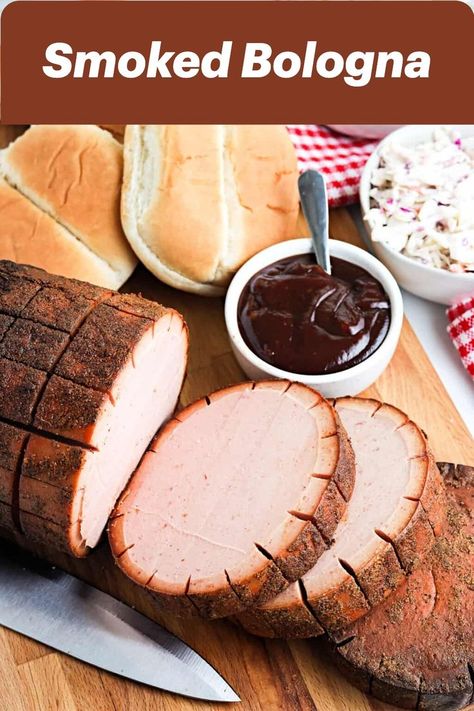 Raise your childhood favorite Bologna sandwich up a level with this easy Smoked Bologna! A delicious rub will make your favorite sandwich meat over the top delicious. Pile it on a sandwich and serve it all your tailgating parties! Smoked Bologna Recipes Electric Smoker, Smoked Bologna Burnt Ends, Bbq Bologna In Oven, Bologna Burnt Ends Smoker, Smoked Bologna Chub, Grilled Appetizers, Bologna Sandwich, Cinnamon Sugar Pretzels, Homemade Rubs