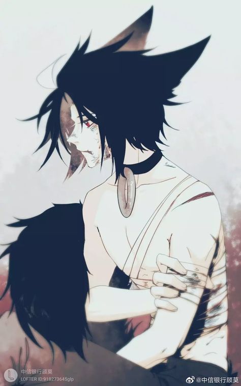 Half Wolf Half Human Oc, Anime Guy Wolf Ears, Kitsune Pose Reference, Wolf Oc Human Male, Human With Wolf Ears, Male Oc With Black Hair, Hot Monster Art Male, Werewolf Anime Boy, Anime Werewolf Male