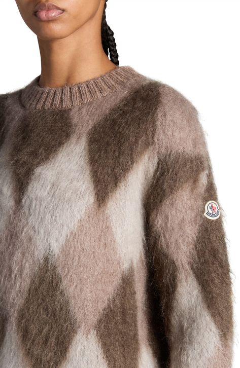 A luxurious mohair blend elevates the cozy appeal of this crewneck sweater patterned in classic argyle and framed with contrast trim. Crewneck Long sleeves Ribbed cuffs and hem 50% mohair, 32% polyamide, 18% wool Dry clean Imported Designer Clothing Argyle Sweater, Brown Sweater, Sweater Pattern, Contrast Trim, Crewneck Sweater, Crew Neck Sweater, Light Grey, Designer Clothing, Dry Clean