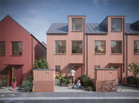 Social Housing Architecture, Townhouse Exterior, Co Housing, Collective Housing, Fairytale House, Modern Townhouse, Building Front, Roof Architecture, Minimal House Design