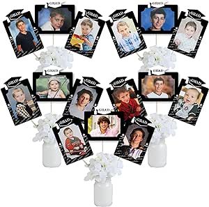 Showcase your graduate with these adorable photo table toppers. #sponsored #graduation Picture Centerpieces, Graduation Party Pictures, Photo Table, Stick Photo, Party Pictures, Big Dot Of Happiness, Table Toppers, Graduation Party, Photo Storage