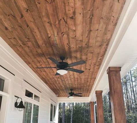 Select Knotty Pine V-Groove direct from the manufacturer in Flomaton, AL - Southern Wood Specialties - P: 251-296-2556 Terrasse Design, Flex Space, Porch Remodel, Porch Ceiling, Home Exterior Makeover, Exterior Makeover, Exterior Remodel, Home Luxury, Front Porch Decorating