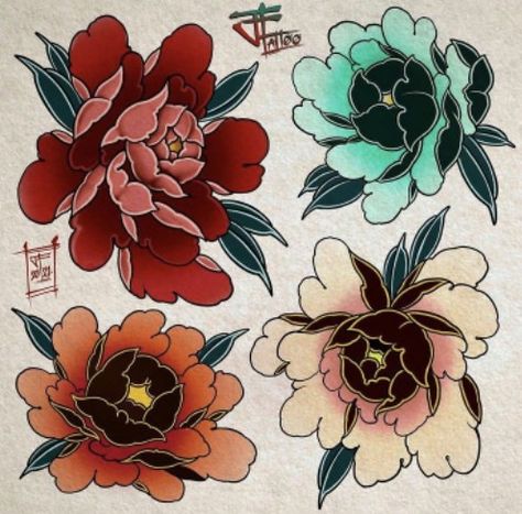 Japenses Flowers Tatoos, Japenses Tatoos Design Flowers, Japanese Traditional Peony, Traditional Peony Tattoo Design, Japanese Peony Drawing, Japanese Flowers Drawing, Japanese Traditional Tattoo Design, Peony Tattoo Traditional, Japan Tattoo Traditional