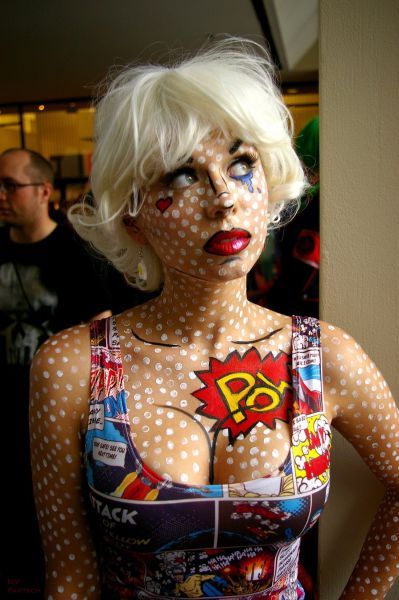 Pop Art Kostüm, Maquillaje Pop Art, Comic Book Makeup, Carnaval Diy, Comic Makeup, Pop Art Costume, Make Carnaval, Comic Con Costumes, Book Costumes