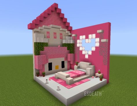 Sanrio Minecraft Builds, Rumah Minecraft Sederhana, Minecraft Houses Blueprints, Minecraft House Plans, Hello Kitty House, Easy Minecraft Houses, Minecraft House Tutorials, Cool Minecraft Creations, Minecraft Room