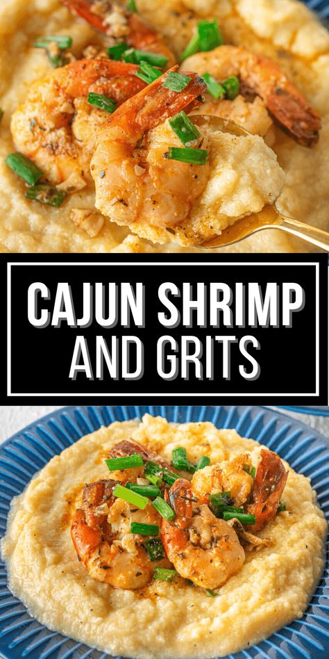 Cajun Shrimp and Grits is the ultimate comfort food. This classic southern dish with a cajun spiced twist is to die for. Shrimp And Grits With Cajun Cream Sauce, Cajun Cheese Grits, Louisiana Shrimp And Grits, Cheesy Grits And Shrimp, Cajun Grits Recipe, Cajun Grits, Shrimp And Cheese Grits, Easy Shrimp And Grits, Cheese Grits Recipe