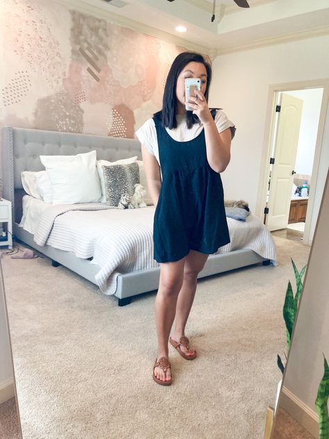 Romper on sale for under $8! Sumemer Vacation Outfit • Short Black Romper • Tory Burch Sandal Dupes • Brunch Inspo • Casual Nashville Outfit • Romper With Shirt Underneath, Short Black Romper, Tory Burch Sandal, Nashville Outfit, Outfit Short, Nashville Outfits, Shorts Romper, Vacation Outfit, Black Romper