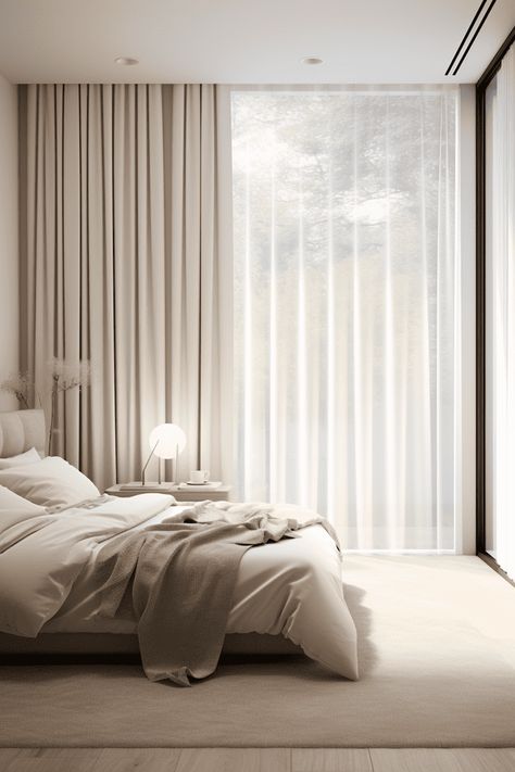 Curtains For Minimalist Bedroom, Sill Length Curtains Bedroom, Sheer Curtains Bedroom Ideas, Bedroom Curtains Inspirations, Sheer Curtains Over Roller Blinds, Sheer Curtain With Lights, Nordic Style Decor, Little Window Curtains Ideas, Curtains Ideas For Bedroom