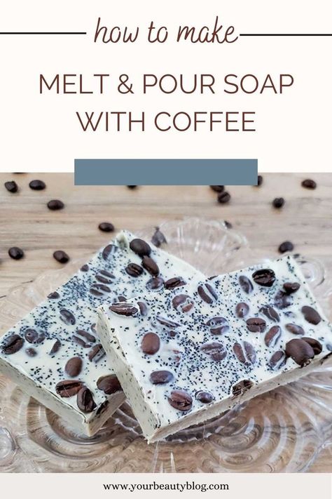 How to make soap with coffee grounds. Learn about coffee soap benefits for your skin and get a coffee soap recipe to make your own. This coffee melt and pour soap recipe looks so cute and smells amazing! Make a coffee scrub soap DIY to exfoliate your skin. This coffee grounds soap uses spent coffee grounds and coffee beans. Coffee Soap Recipe, Melt And Pour Soap Base, Cold Process Soap Designs, Coffee Sugar Scrub, Soap Benefits, Diy Soap Recipe, How To Make Soap, Soap Melt And Pour, Coffee Soap