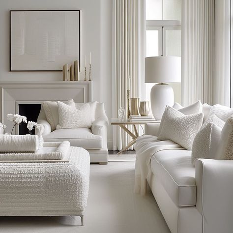 White Interior Aesthetic, White Couch Living Room Decor Modern, White And Cream Living Room, White Sofa Living Room Ideas, Beige And Cream Living Room, White Living Room Aesthetic, White And Beige Living Room, White Decor Living Room, Cozy White Living Room