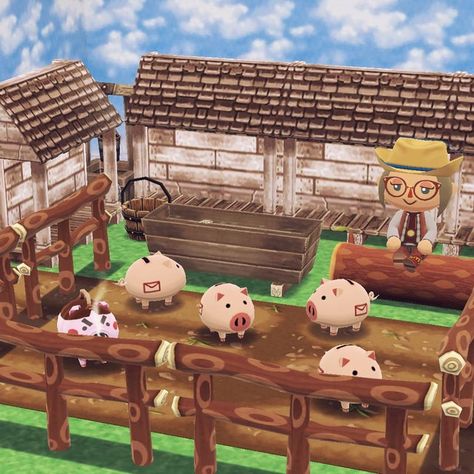 Animal Crossing Pig Farm, Acnh Pig Farm, Acnh Memorial Ideas, Acnh Western, Acnh Normcore, Acnh Farm, Cottage Core Animal Crossing, Pig Island, Farm Core