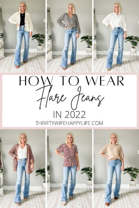 Shoes And Flare Jeans, Women’s Outfit Inspiration, Womens Flare Jean Fashion, Women’s Cute Casual Outfits, 2023 Fashion Essentials, Light Jean Flare Outfit, Flair Jeans Outfit 2023, Same Jeans Different Outfits, How To Style With Jeans