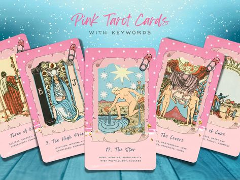 Pink Rider Waite Tarot Cards, Pink Tarot Deck with Keywords, Tarot Cards for Beginner, Tarot Cards for Women by ArhoDesign on Etsy Cute Tarot Cards, Pink Tarot Cards, Pink Tarot, Tarot Decks Art, Rider Waite Tarot Cards, Cards For Women, Rider Waite Tarot Decks, Esoteric Symbols, Tarot Cards For Beginners