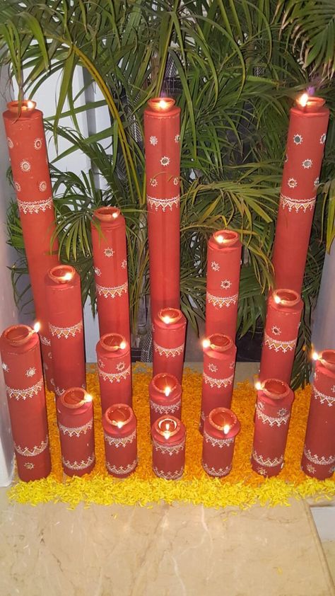 Simple Diya Decoration, Diya Images, Decoration Ideas For Diwali, Diya Decoration Ideas, Diya Decoration, Ganpati Decoration At Home, Ganapati Decoration, Diwali Decoration Items, Diwali Decorations At Home