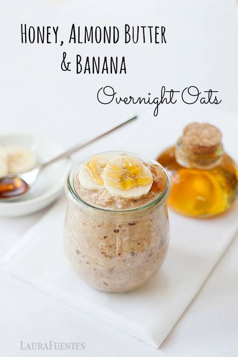 Honey, Almond Butter, and Banana Overnight Oats: Delicious Breakfast that's easy and sweet for busy mornings. Healthy oats recipes | breakfast ideas | honey overnight oats | almond butter overnight oats | oats recipes | oatmeal recipe ideas #breakfastideas #overnightoats #breakfast #recipes #honey #almondbutter #banana #bananas #oats #oatmeal #overnightoats Healthy Oats Recipes, Honey Overnight Oats, Almond Butter Overnight Oats, Almond Butter And Banana, Resep Oatmeal, Oats Recipes Breakfast, Healthy Oats, Menu Sarapan Sehat, Oat Recipes Healthy