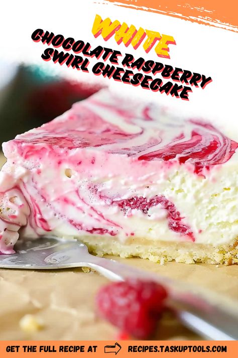 Indulge in the creamy delight of White Chocolate Raspberry Swirl Cheesecake. This luscious dessert combines rich, velvety white chocolate with vibrant raspberries for a stunning flavor experience. Perfect for special occasions or a sweet treat at home, this cheesecake is sure to impress. Discover the easy-to-follow recipe and elevate your baking skills with this show-stopping dessert that captures both elegance and taste. Pin now to save this delicious creation for your next gathering! White Chocolate Raspberry Swirl Cheesecake, Raspberry Swirl Cheesecake, White Chocolate Raspberry Cheesecake, Baking Skills, Swirl Cheesecake, White Chocolate Cheesecake, White Chocolate Bar, Melting White Chocolate, White Chocolate Raspberry