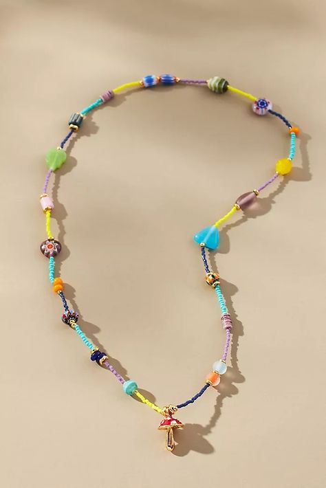 Women's Jewelry | Fashion Jewelry for Women | Anthropologie Recycle Accessories, Beaded Jewelry Inspiration, Charm Necklace Ideas, Big Bead Necklace, Glass Bead Jewelry, Mixed Beads Necklace, Fancy Shop, Layered Beaded Necklaces, Creative Necklace