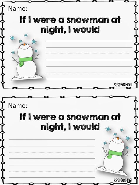 Sparkles, Smiles, and Successful Students: Snowmen at Night Prompt! Snowman At Night, Snowman Writing, Snowmen At Night, Kindergarten Writing Prompts, Snowmen Activities, Winter Writing, 2nd Grade Writing, Christmas Writing, 1st Grade Writing