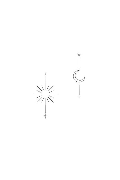 Star And Sun Tattoos, Sun Fineline Tattoo, The Sun And Moon Tattoo, Star And Moon Tattoo, Line Art Sun, Tattoo Sonne, Partner Tattoos, Sun And Moon Design, Small Sister Tattoos